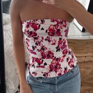 Vintage Y2K White House Black Market Floral Print Strapless Top Size 2